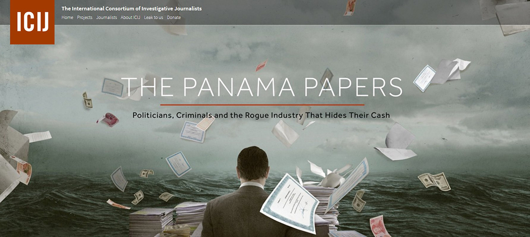 A banner of the ICIJ investigation on Panama Papers.