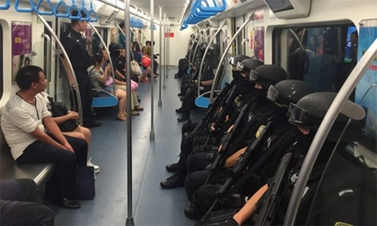 SWAT officers on Chengdu Metro