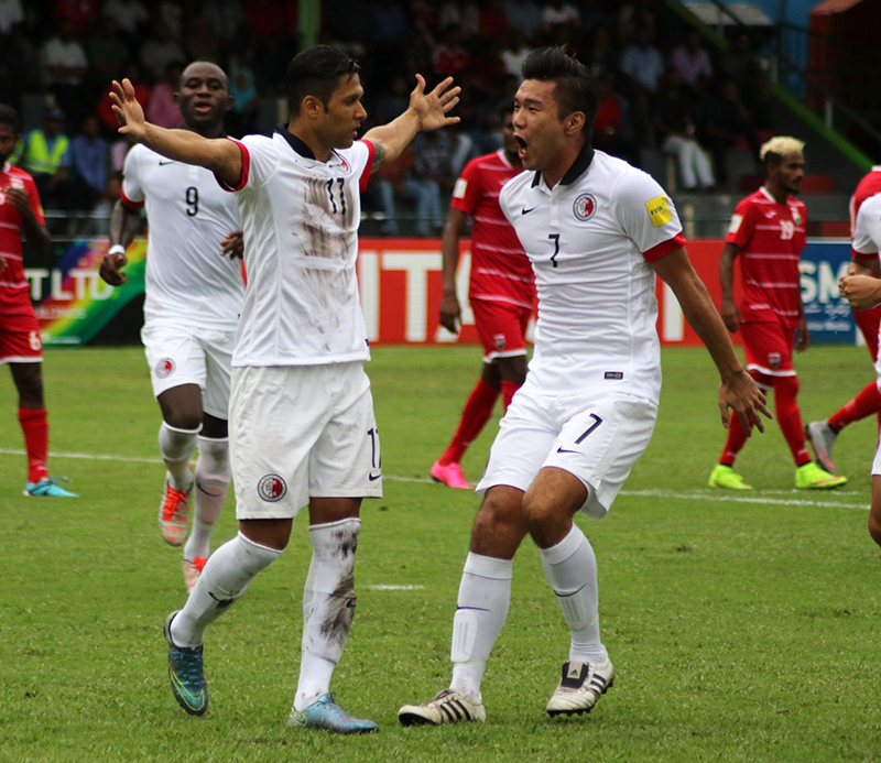 Goal scorer Paulinho (left) and striker Chan Siu-ki