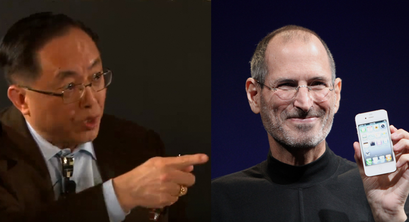 Nicholas Yang (left) and Steve Jobs (right).