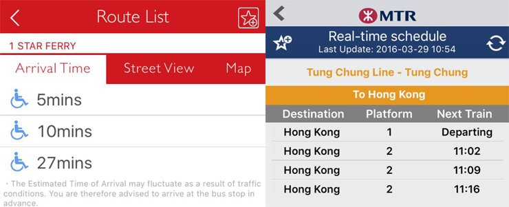 Real-time updates on services from public transport apps.