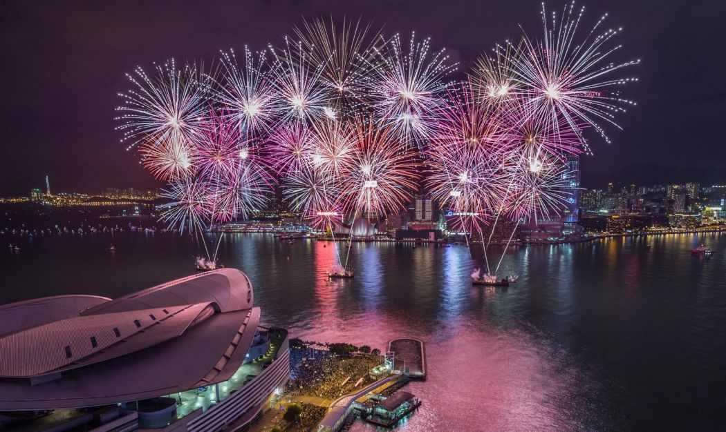 hong kong skyline fireworks
