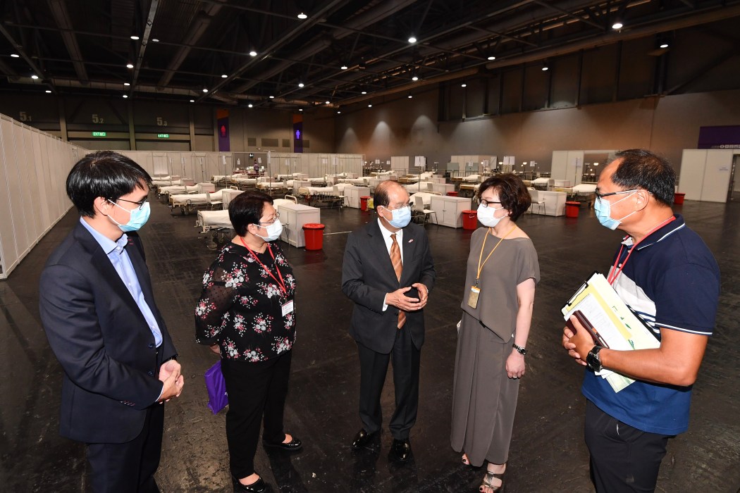 Top government officials visited the temporary quarantine centre for nursing home residents in July, 2020. 