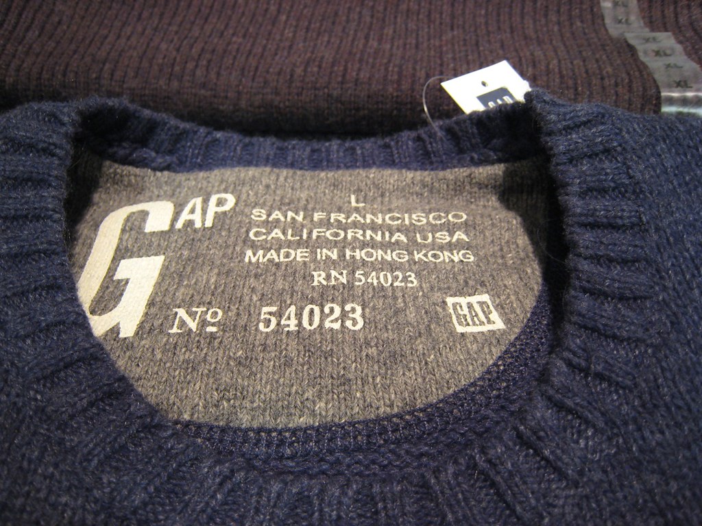 Gap jumper with Made in Hong Kong label