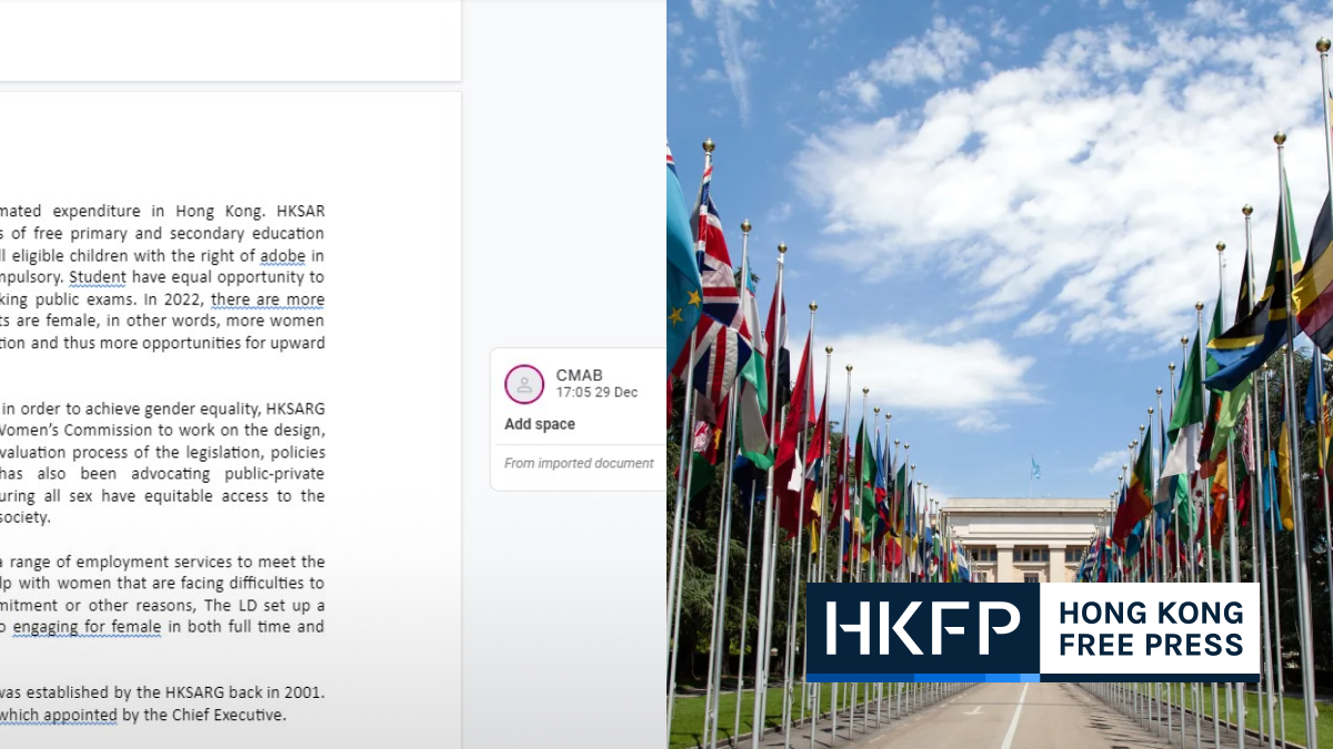 Hong Kong gov’t dep’t found to have made changes to NGO’s submission to UN rights body