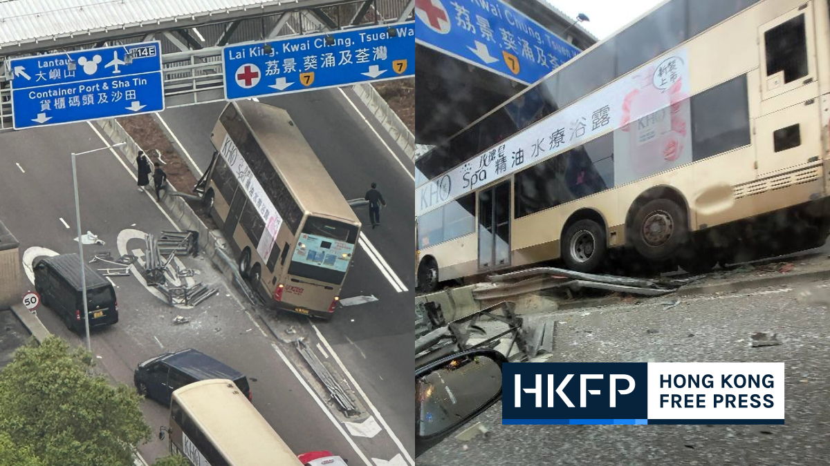 46 people evacuated after Hong Kong bus mounts road barrier