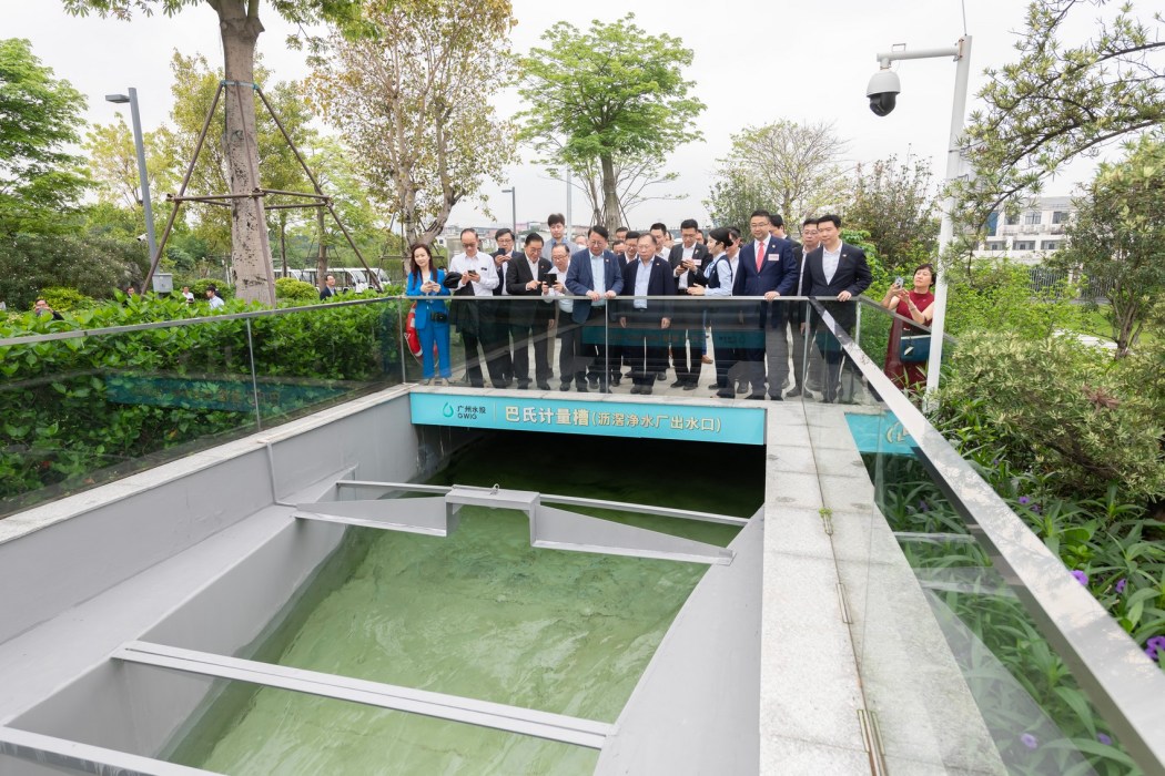 The delegation of the government and the Legislative Council, led by Chief Executive John Lee, visits sewage treatment facilities at the Lijiao Sewage Treatment Plant in Guangzhou on April 24, 2023. Photo: GovHK.

