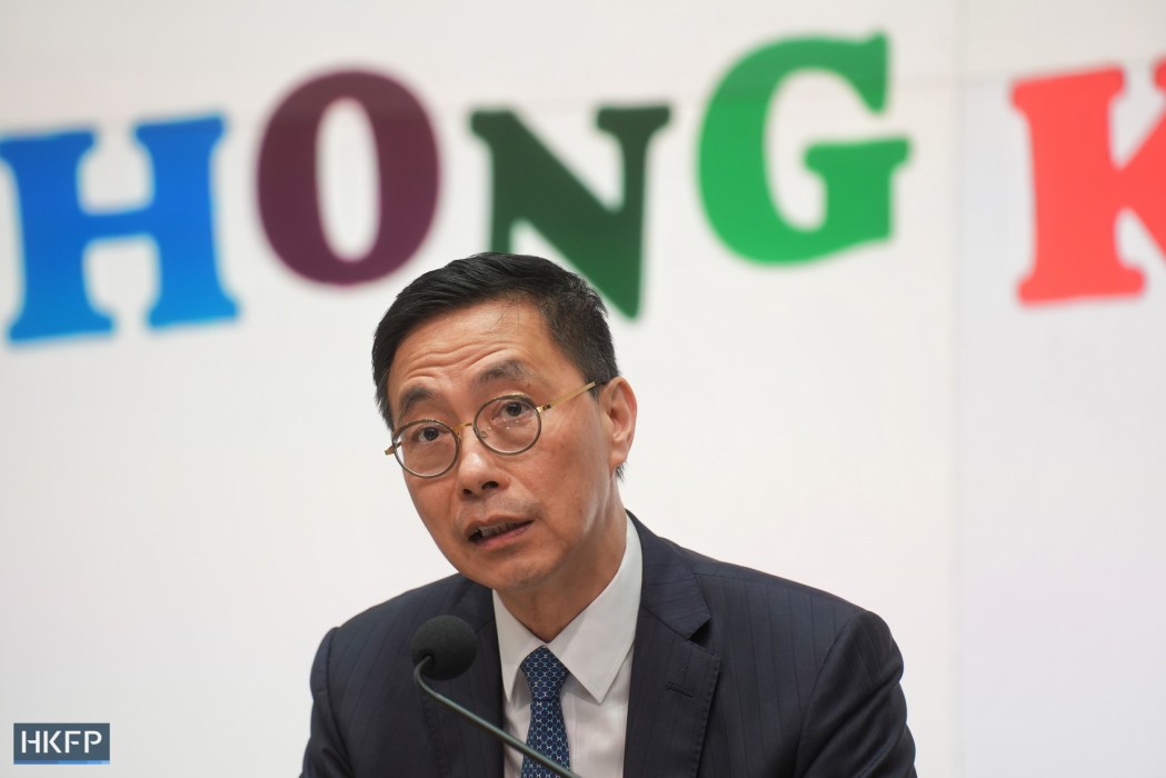 Secretary for Culture, Sports and Tourism Kevin Yeung meeting the press on April 24, 2023 for the Happy Hong Kong campaign.