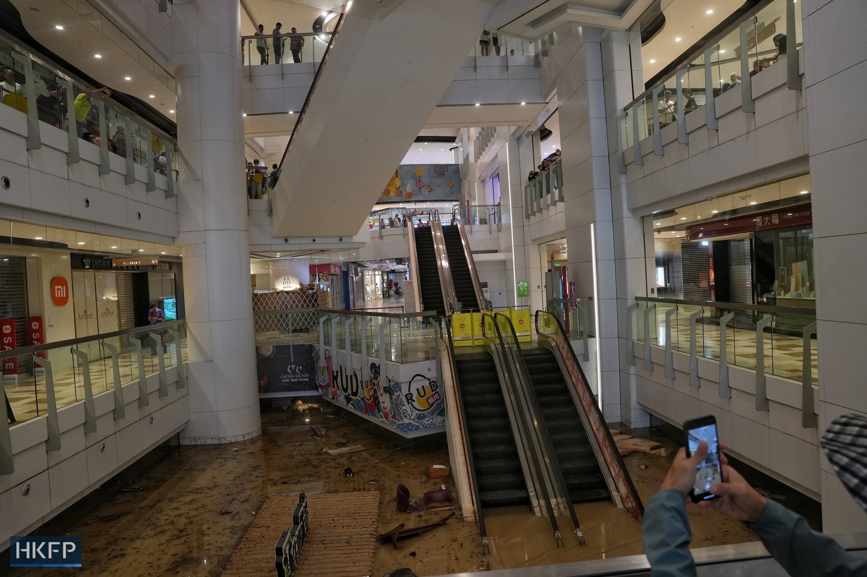 Flooding at Temple Mall in Wong Tai Sin, Hong Kong, on September 8, 2023. Photo: Kyle Lam/HKFP.