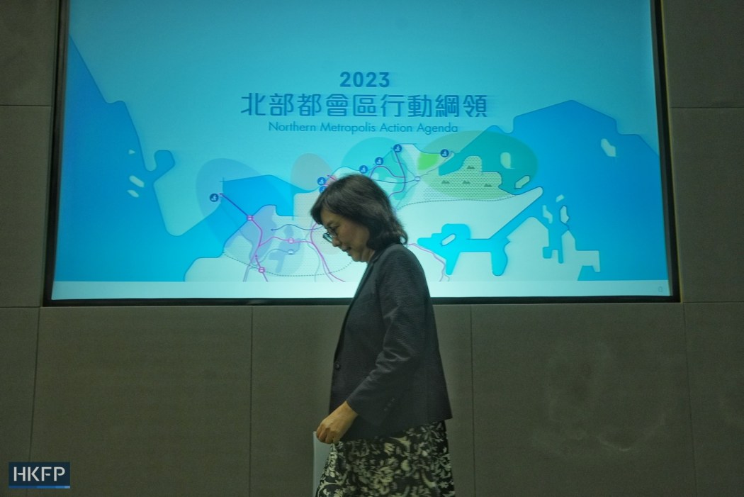 Secretary for Development Bernadette Linn meets the press on October 30, 2023. Photo: Kyle Lam/HKFP.