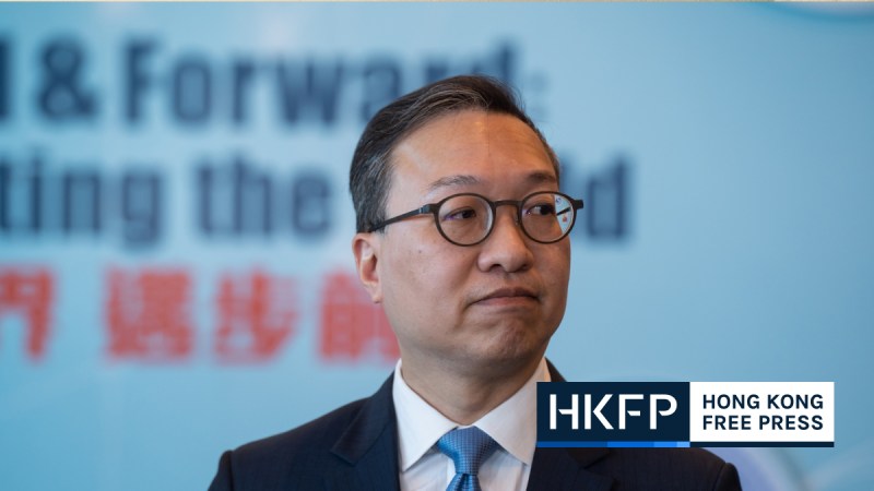 Secretary for Justice Paul Lam meets the press at the Rule of Law for the Future, the finale of Hong Kong Legal Week 2023 on November 10, 2023. Photo: Kyle Lam/HKFP.