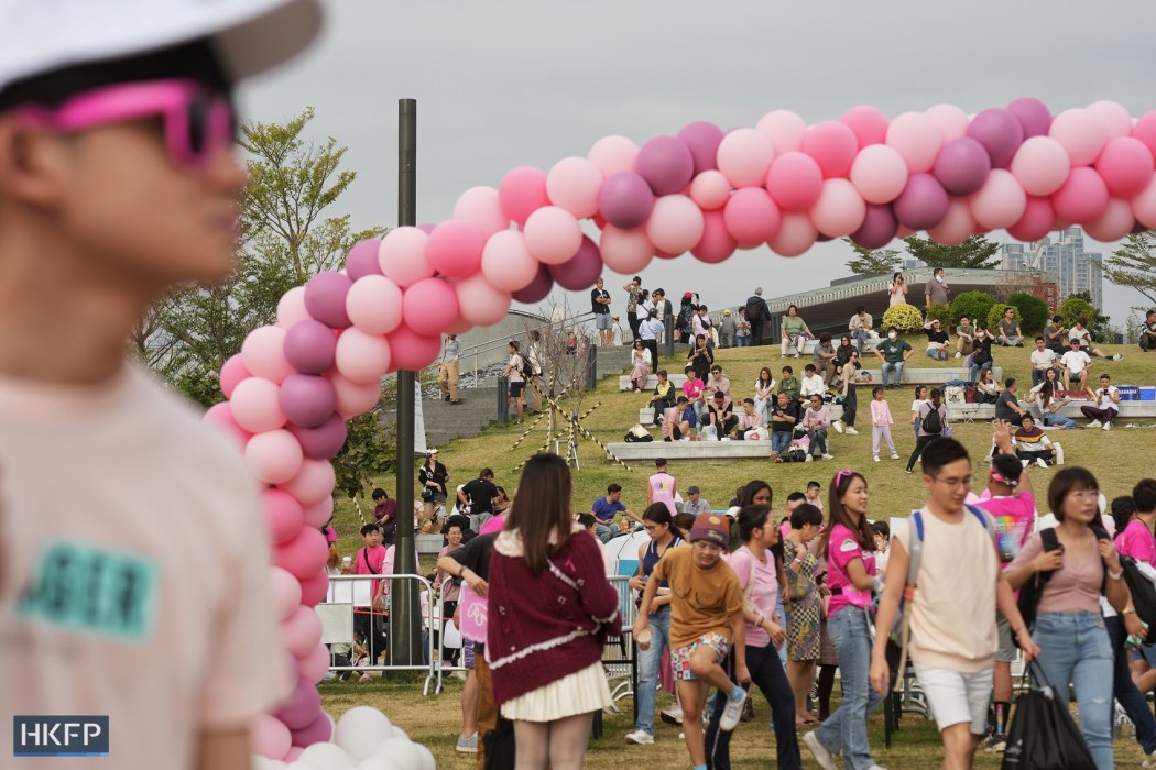 People at LGBTQ event Pink Dot HK at West Kowloon Cultural District, on December 10, 2023. Photo: Kyle Lam/HKFP.