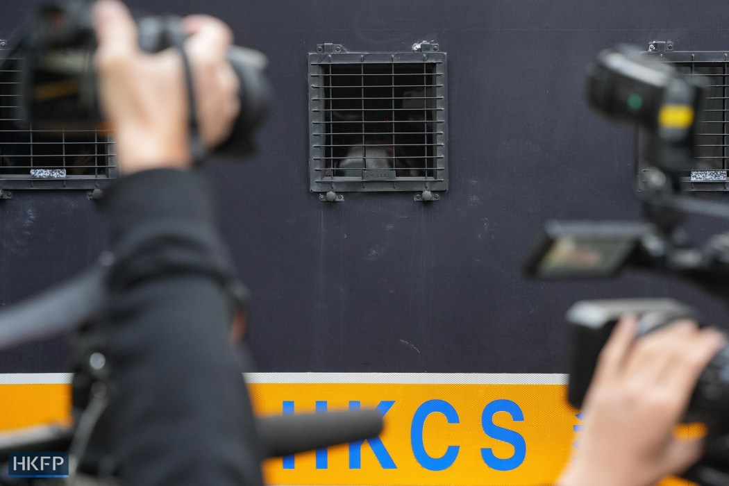 A Correctional Services Department vehicle outside the West Kowloon Law Courts Building on December 18, 2023. Photo: Kyle Lam/HKFP.