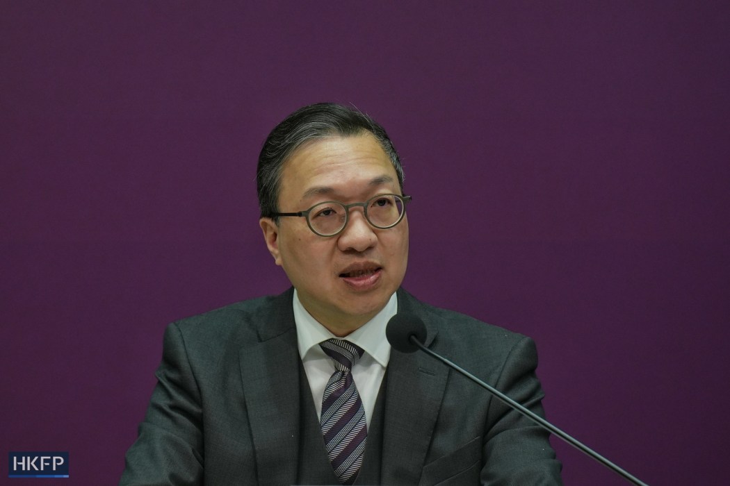 Secretary for Justice Paul Lam announces the beginning of the public consultation period for Hong Kong's homegrown security law, Article 23, on January 30, 2024. Photo: Kyle Lam/HKFP.