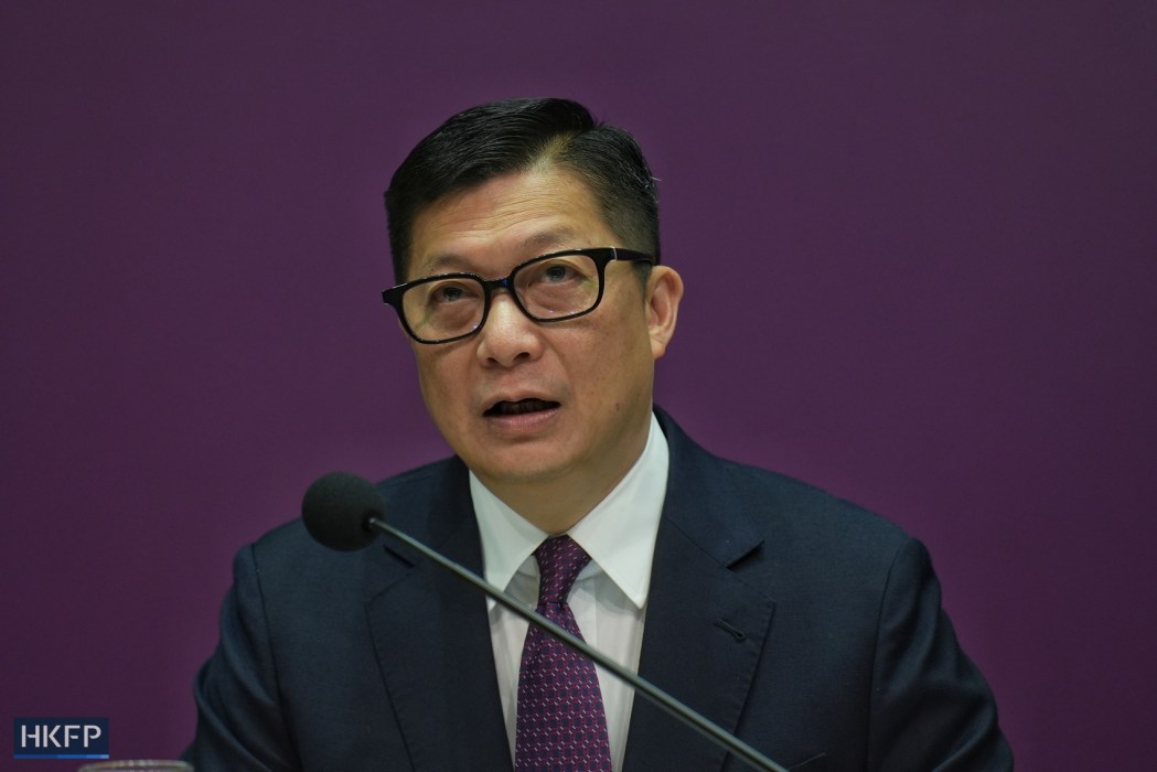 Secretary for Security Chris Tang announces the beginning of the public consultation period for Hong Kong's homegrown security law, Article 23, on January 30, 2024. Photo: Kyle Lam/HKFP.
