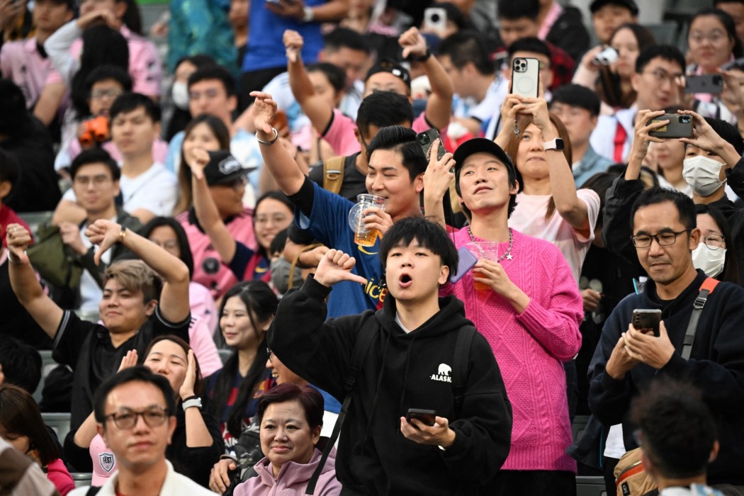 Fans react after not seeing Inter Miami's Argentine forward Lionel Messi play after the friendly football match between Hong Kong XI and US Inter Miami CF in Hong Kong on February 4, 2024. Photo: Peter Parks/AFP.