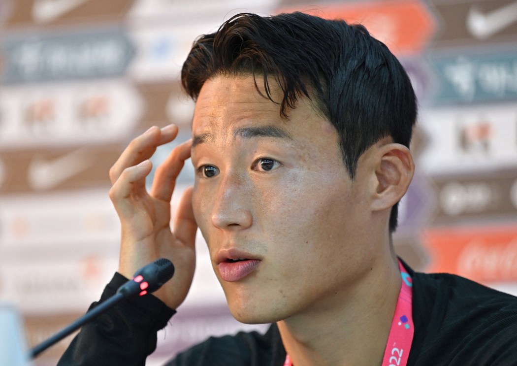 South Korea's midfielder Son Jun-ho gives a press conference before a training session at Al Egla Training Site 5 in Doha on November 22, 2022, during the Qatar 2022 World Cup football tournament.
