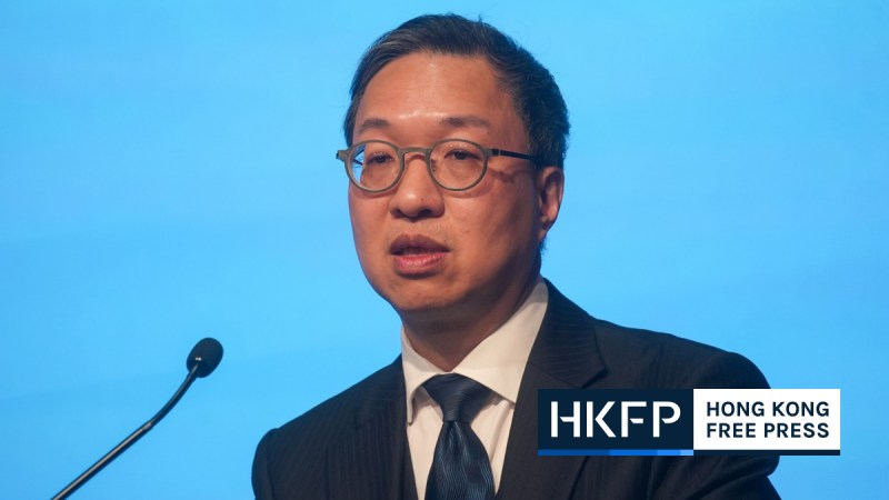 Secretary for Justice Paul Lam speaks at a legal seminar about a mutual arrangement that will enforce judgements given by mainland Chinese courts in Hong Kong on January 29, 2024. Photo: Kyle Lam/HKFP.