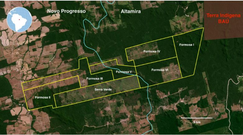 PLACEHOLDER: Although they are registered under the names of different relatives, INCRA and IBAMA attribute all the properties above to Bruno Heller, reportedly the mastermind of the largest Amazon land-grabbing scheme. Image courtesy of Hyury Potter/data from Planet Explore, CAR do Pará and Qgis from August 2023.