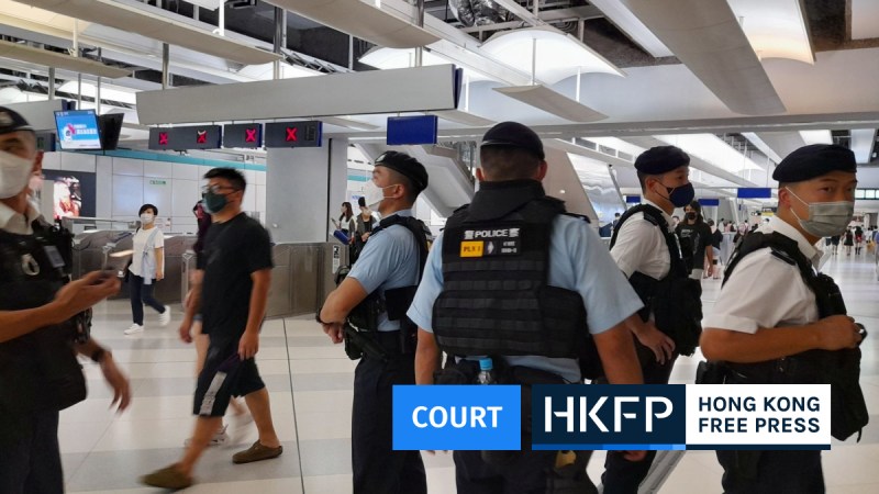 A heavy police presence was seen at Yuen Long MTR station on July 21, 2022, the third anniversary of the attack during the anti-extradition protests. File photo: Peter Lee/HKFP.