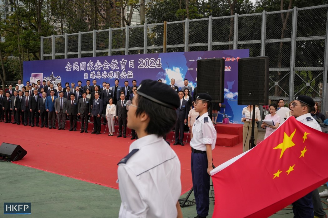 A carnival featuring booths about national security and showcasing police's armoured vehicles at Victoria Park, Causeway Bay, on April 15, 2024 as part of the activities of National Security Education Day. Photo: Kyle Lam/HKFP.