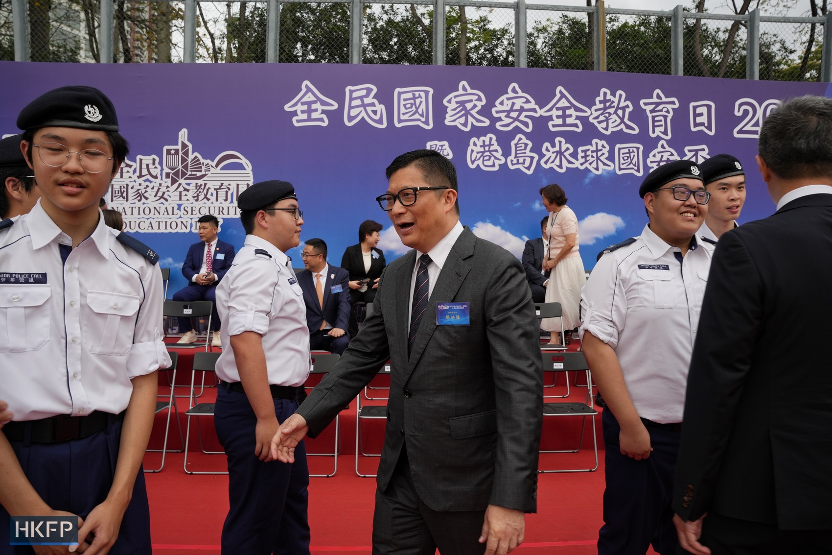 Secretary for Security Chris Tang attends a carnival featuring booths about national security and showcasing police's armoured vehicles at Victoria Park, Causeway Bay, on April 15, 2024 as part of the activities of National Security Education Day. Photo: Kyle Lam/HKFP.