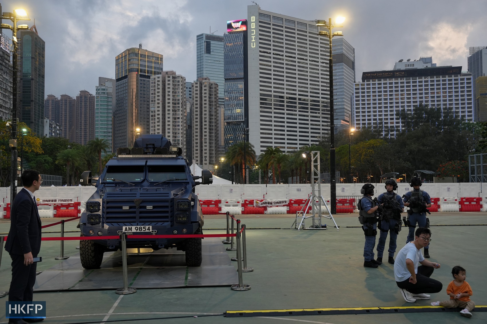 A carnival featuring booths about national security and showcasing police's armoured vehicles at Victoria Park, Causeway Bay, on April 15, 2024 as part of the activities of National Security Education Day. Photo: Kyle Lam/HKFP.