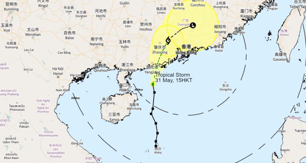 The tropical depression is forecast to make landfall in China's Guangdong province, to the west of Hong Kong, late on Friday or in the early hours of Saturday. Photo: Hong Kong Observatory. 