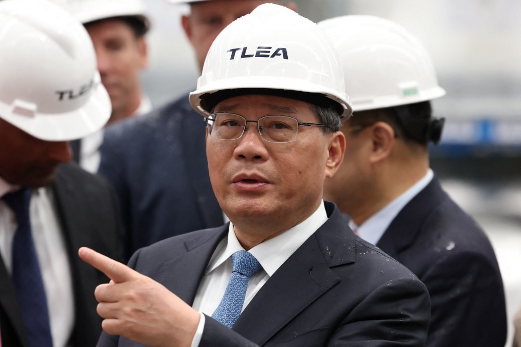 Chinas Premier Li Qiang visits Tianqi Lithium Energy Australia, a 51-percent Chinese-owned venture comprising a mine for hard rock lithium ore, and a lithium refinery in Kwinana, on the outskirts of Perth, Western Australia on June 18, 2024.